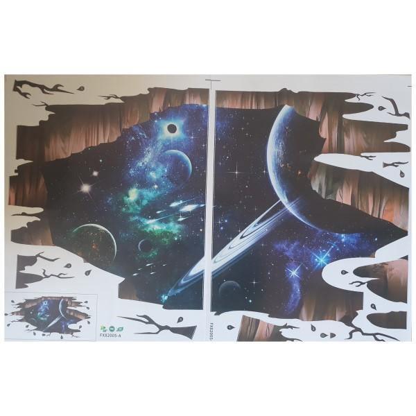 3D Dark Saturn with Galaxy Wall Decal Sticker - 4aKid