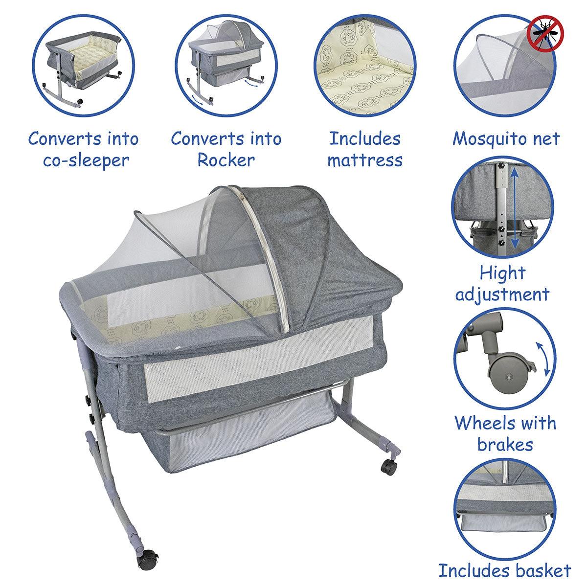 Grey Rocker Baby Bassinet & Co-Sleeper - 4aKid