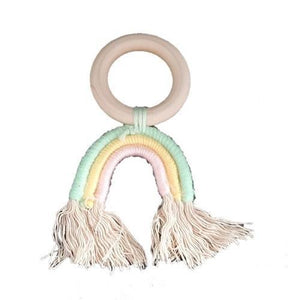 Rainbow Crochet & Wooden Baby Teething Ring - 4aKid