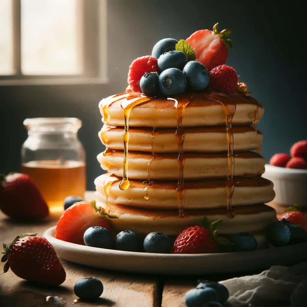 Fluffy Pancakes with Maple Syrup and Fresh Berries