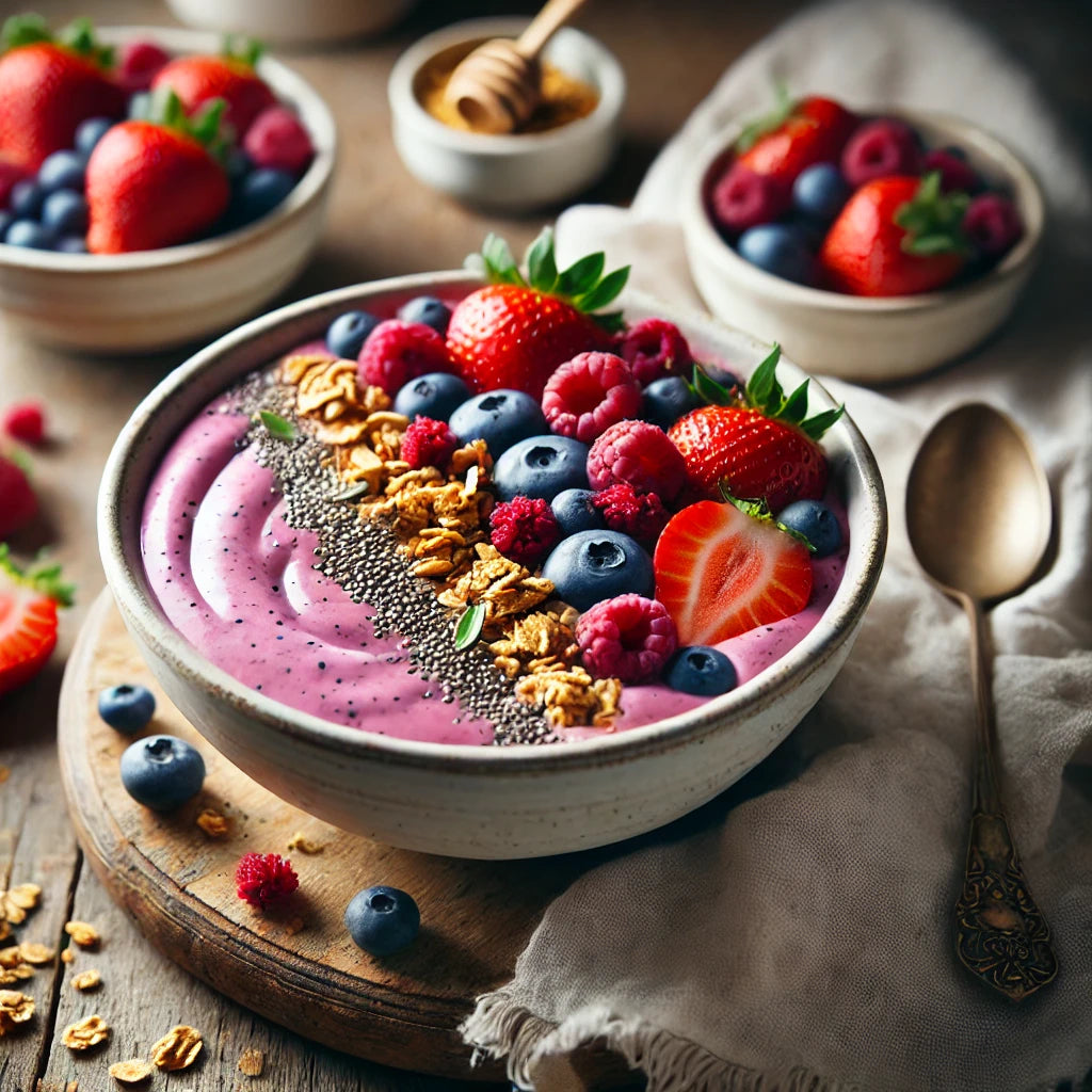 Smoothie Bowl with Granola and Mixed Berries