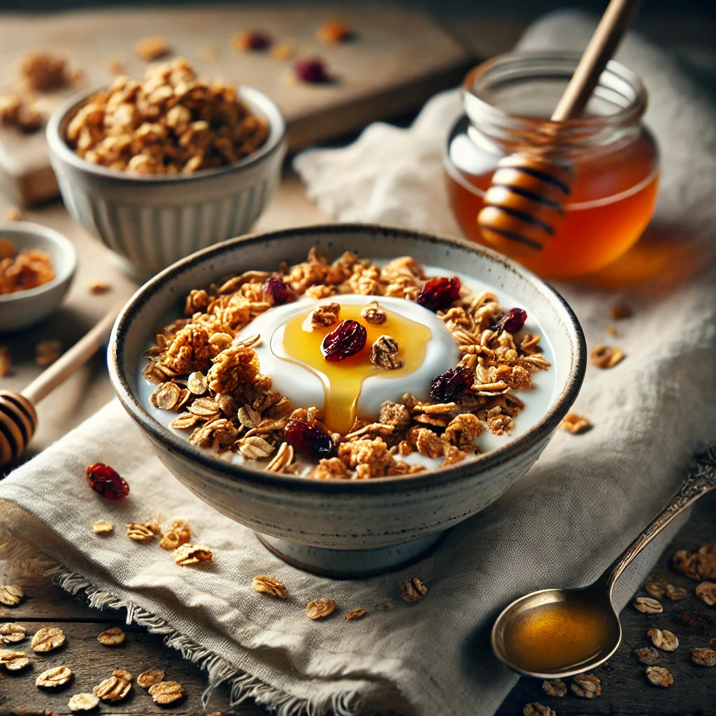 Homemade Granola with Greek Yogurt and Honey