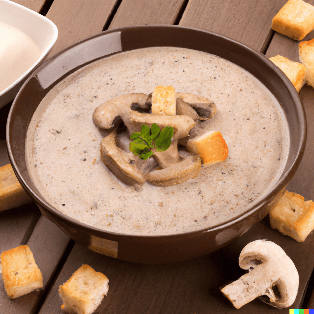 Creamy mushroom soup with croutons