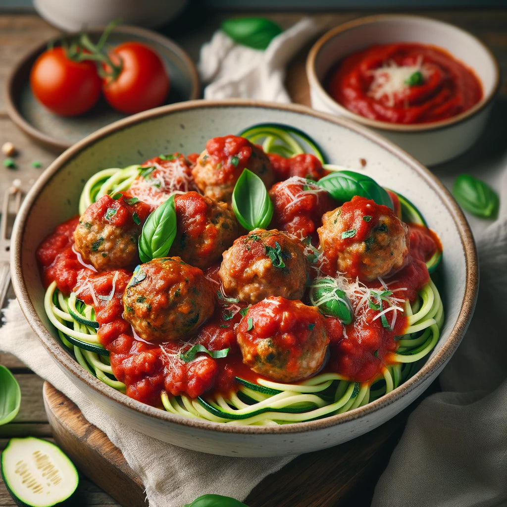 Turkey Meatballs with Tomato Sauce and Zucchini Noodles