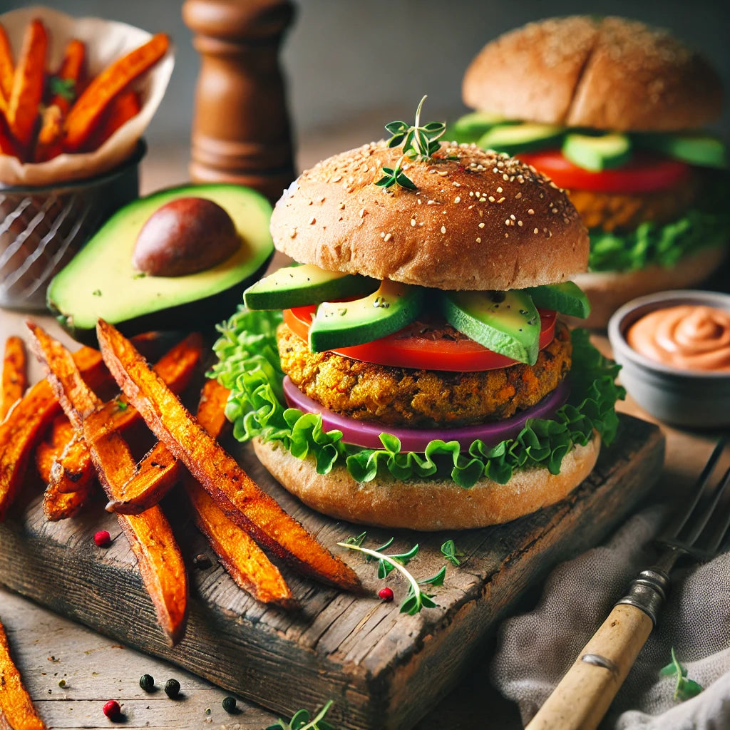 Homemade Veggie Burgers with Sweet Potato Fries