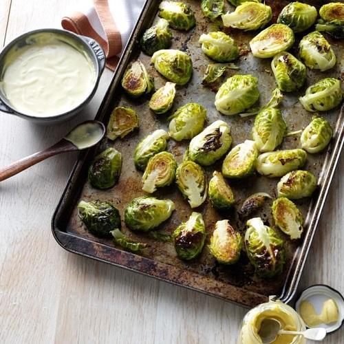 Garlic-Roasted Brussels Sprouts with Mustard Sauce - 4aKid