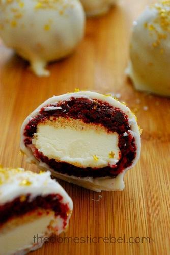 Red Velvet Cheesecake Brownie Bombs from The Domestic Rebel - 4aKid