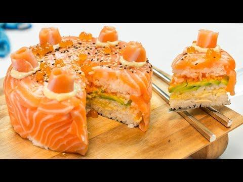 Salmon sushi cake made by Chef Devaux - 4aKid