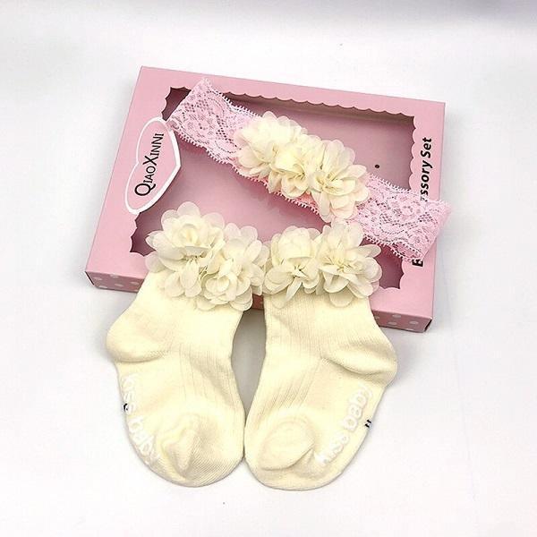 Smitten Flower Baby Socks with Headband Set 4aKid