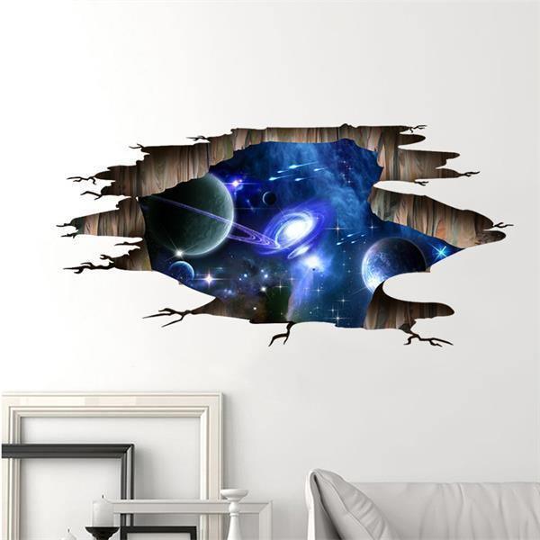 3D Blue Saturn with Shooting Stars Wall Decal Sticker 4aKid