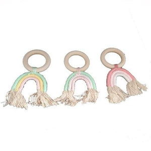 Rainbow Crochet & Wooden Baby Teething Ring 4aKid