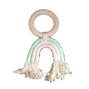 Rainbow Crochet & Wooden Baby Teething Ring - 4aKid